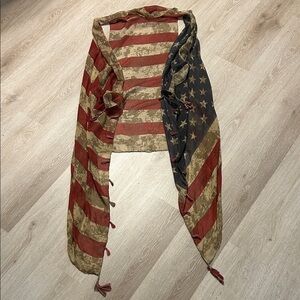 Vintage-Inspired Boutique Brand American Flag Shawl with Tassels